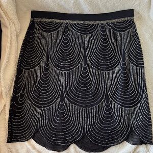 Joie Black and Silver Beaded A-Line Skirt